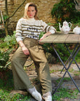 Striped Jumper with a message - PAULINE in Khaki