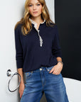 Ruffled Collar Jumper - PIA in Navy