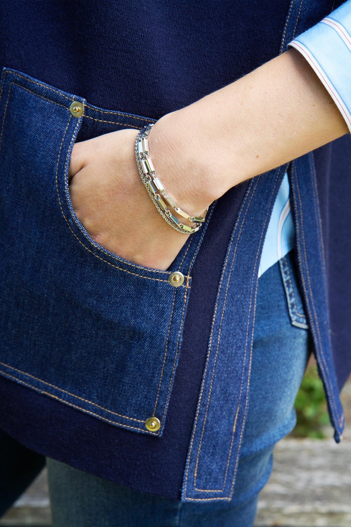 Denim-detailed Cape - VALENTINE in Midnight Blue