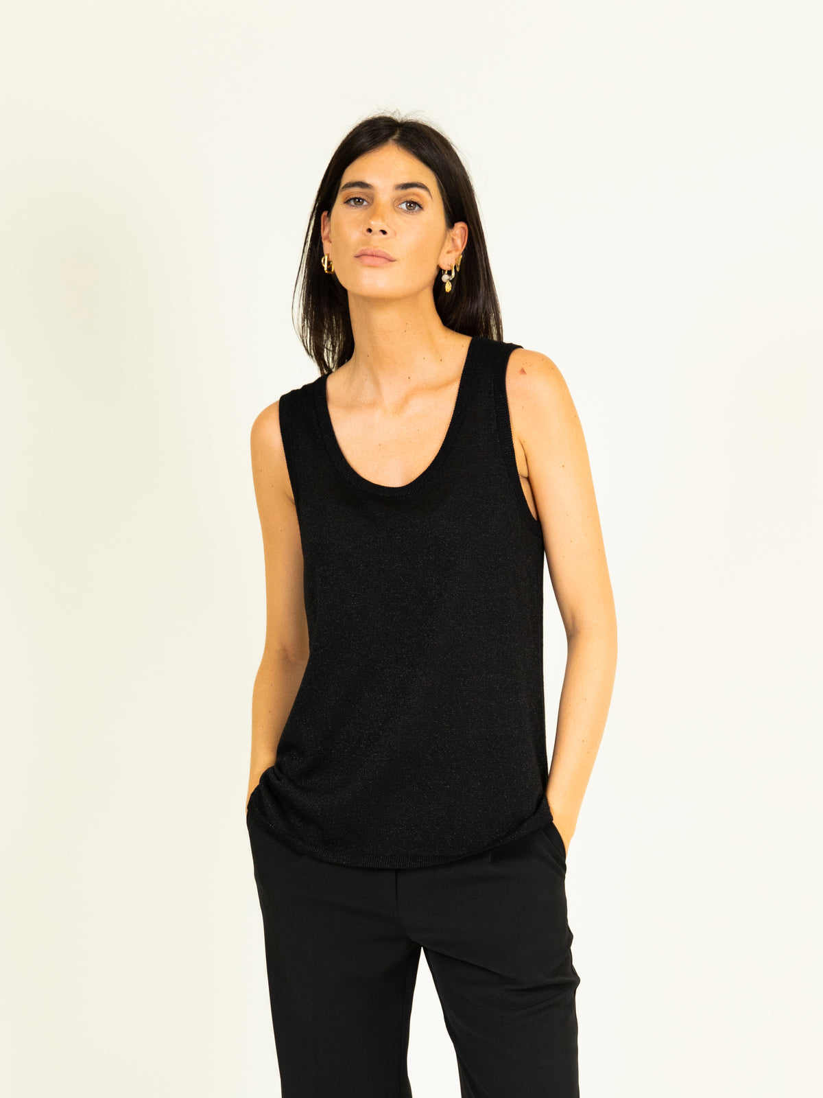 Lurex Mila Sleeveless Top in Black