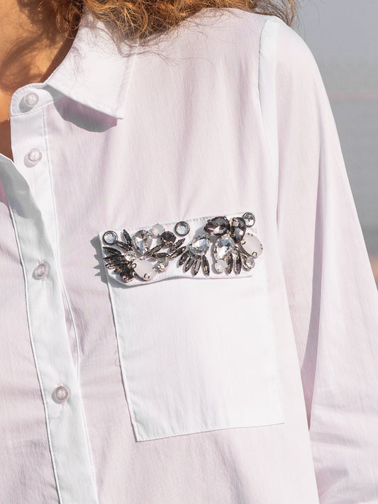 Pocket Shirt with Removeable Brooch in White