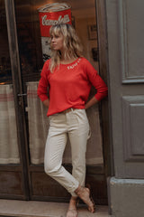 Embroidered Jumper in Poppy Red