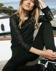 Long Sleeved Lace T-Shirt in Black T2