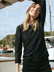 Long Sleeved Lace T-Shirt in Black