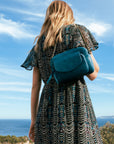 Ruffled printed dress in midnight blue Size 14