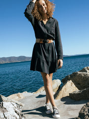 Tencel shirt dress with sequin collar in Indian ink colour