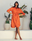Satin Feel Shirt Dress in Orange Size 10, 12