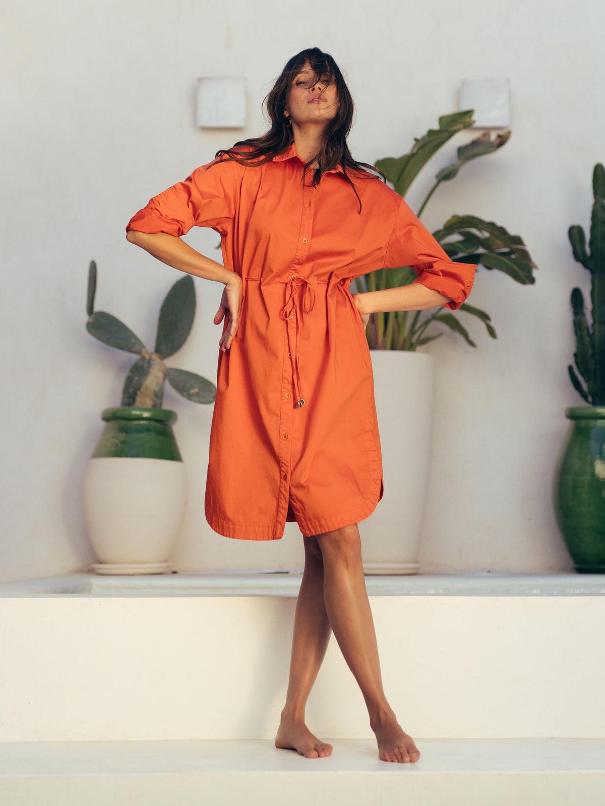 Satin Shirt Dress in Orange