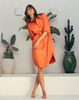 Satin Feel Shirt Dress in Orange Size 10, 12