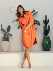 Satin Shirt Dress in Orange