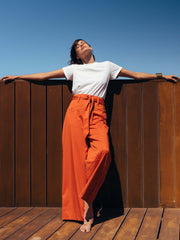 Wide Leg Trousers with Belt in Paprika