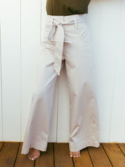 Wide Leg Trousers with Belt in Putty Beige