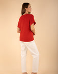 Short-Sleeved Jumper in Brick Red