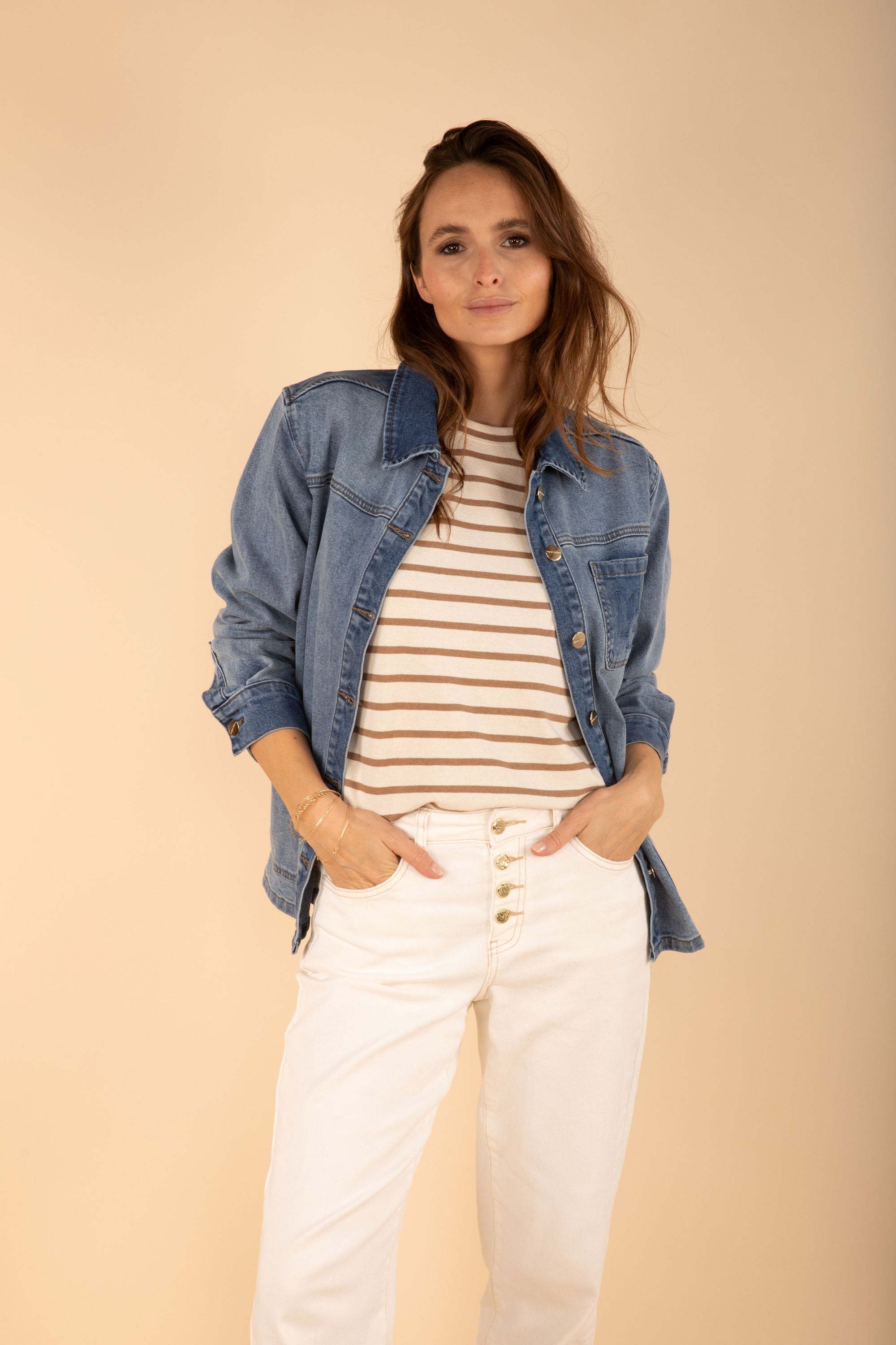 Denim Jacket with Pockets in Light Denim