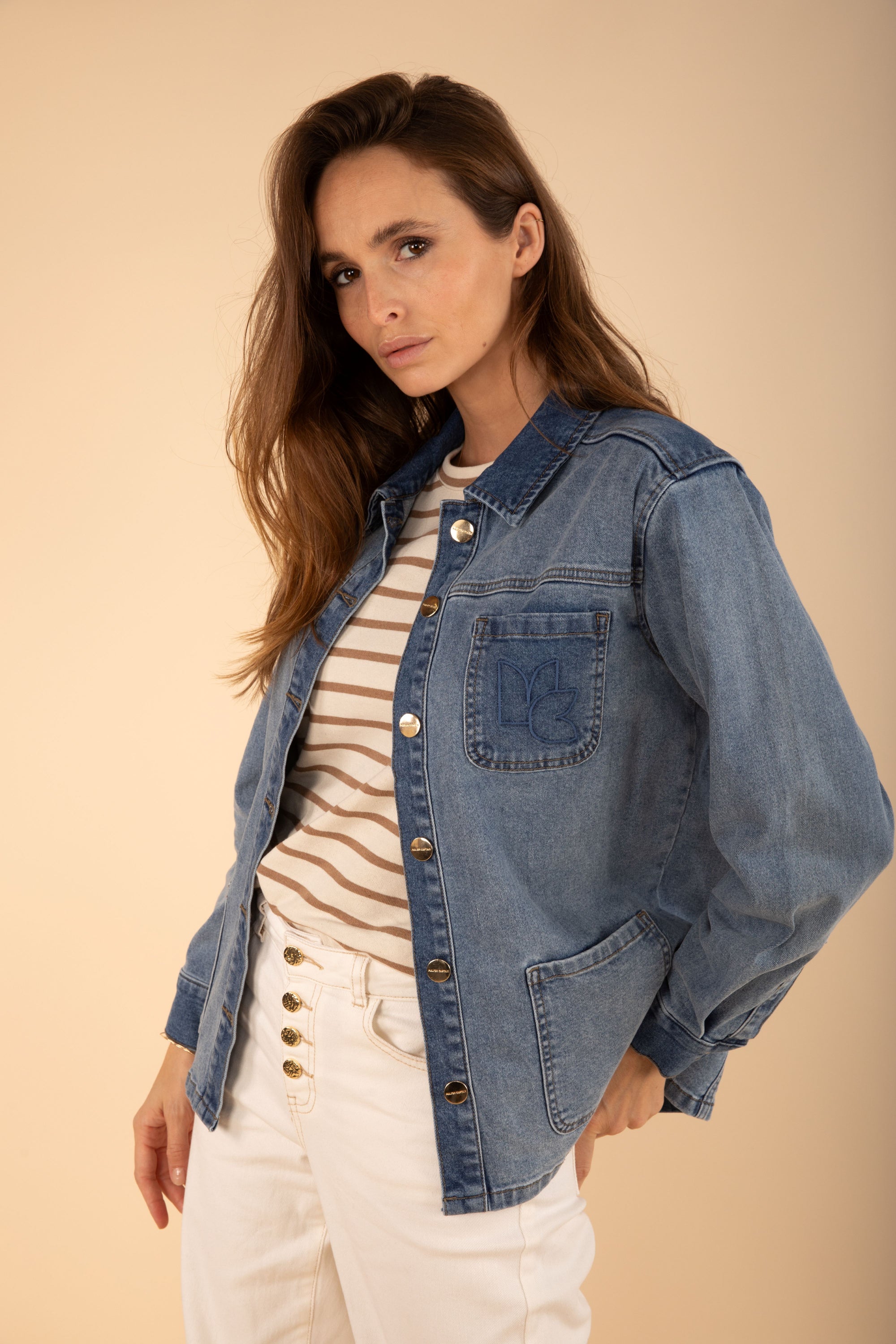Denim Jacket with Pockets in Light Denim