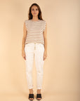 Cream and Brown Striped T-Shirt