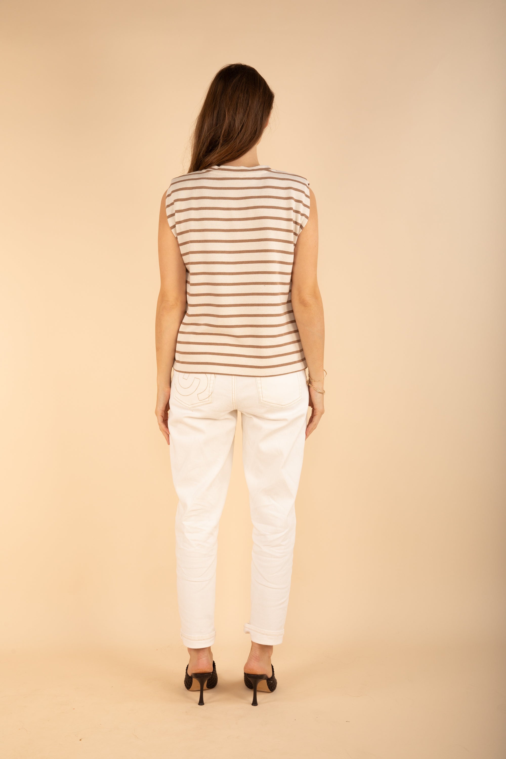 Cream and Brown Striped T-Shirt