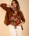 Tie-front Blouse in Terracotta