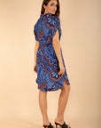 Printed Shirt-Collar Dress in Blue
