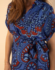 Printed Shirt-Collar Dress in Blue