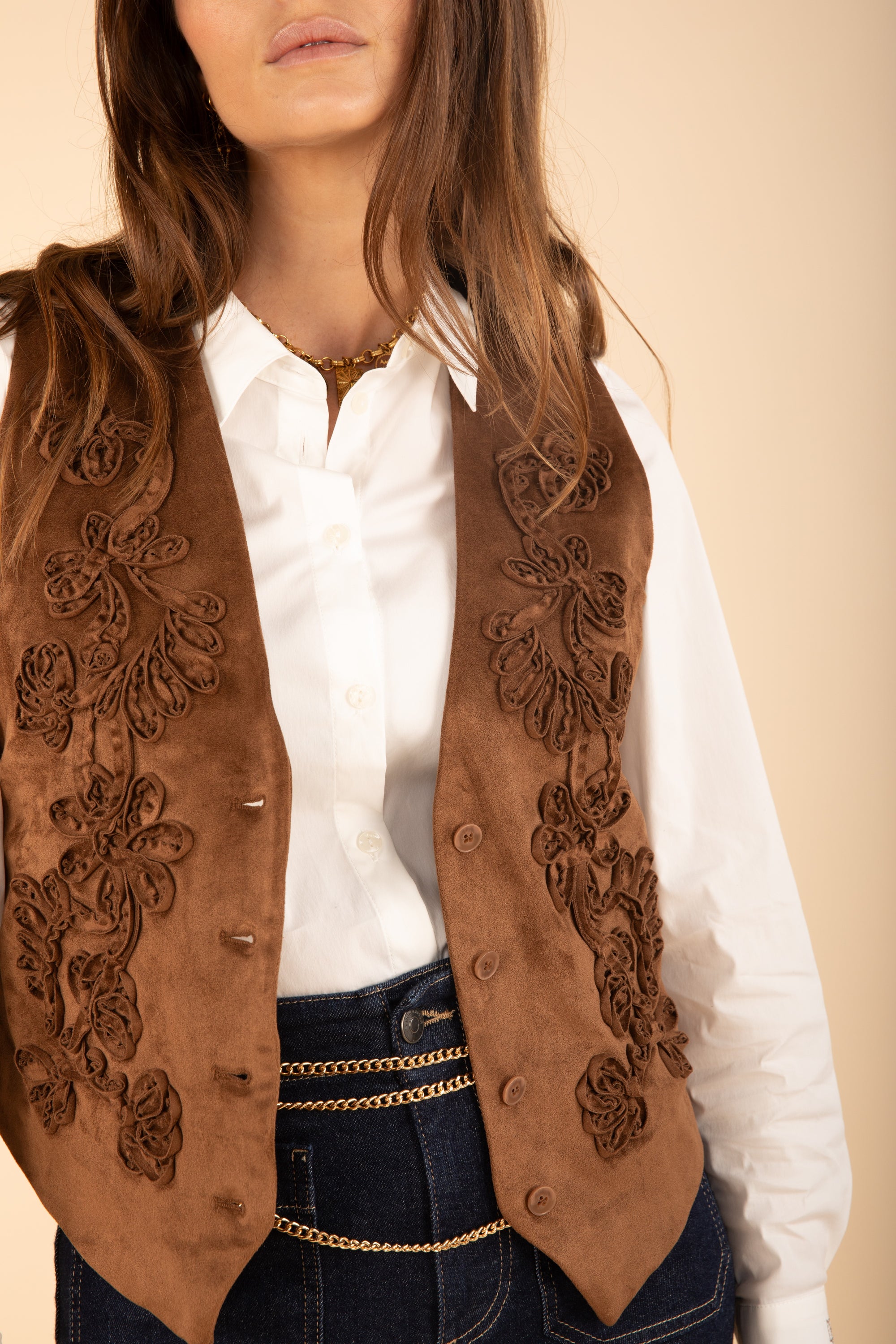Embroidered Suede Waistcoat