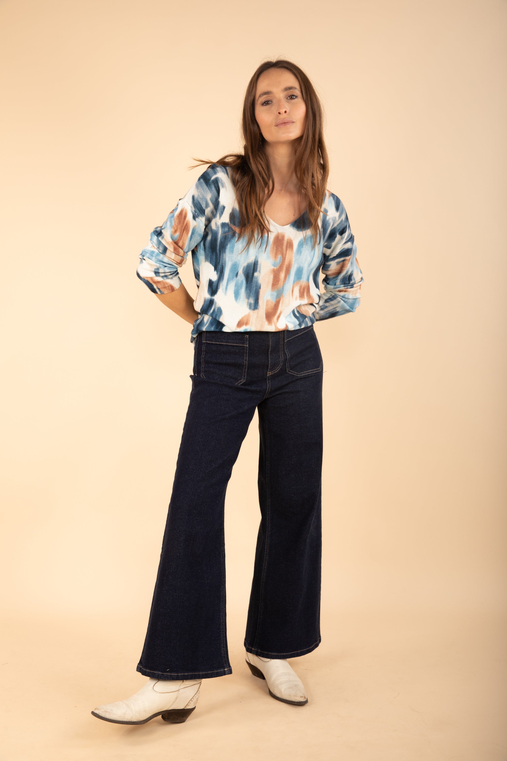 Printed V-Neck Jumper