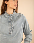 Ruffled Light Denim Blouse