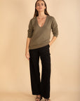 V-neck Jumper with Pockets in Khaki