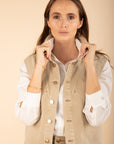 Sleeveless Canvas Jacket in Latte