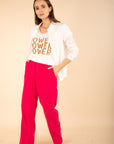 Plain Straight Trousers in Fuschia