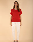Short-Sleeved Jumper in Brick Red