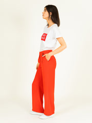 Asymmetrical Belt Trousers in Ruby