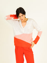 Colour Block Jumper in Pink Multi