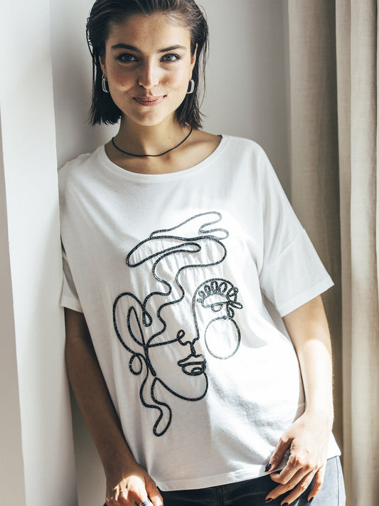 Lurex Face T Shirt in White