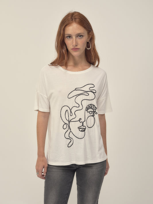 Lurex Face T Shirt in White