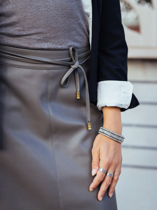 Faux Leather Skirt with Removeable Belt in Taupe Size 6