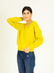 Lurex Trim Reversible Jumper in Ochre Yellow