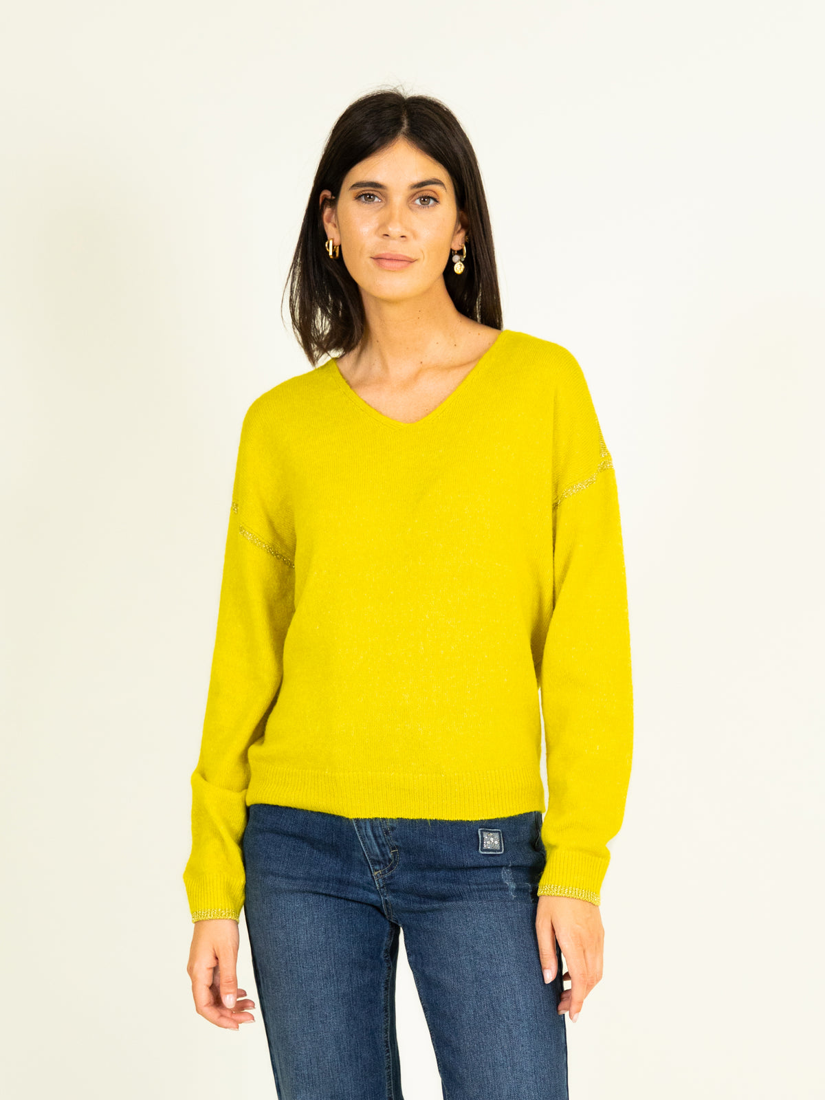 Lurex Trim Reversible Jumper in Ochre Yellow