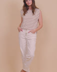 Cream and Brown Striped T-Shirt