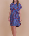 Printed Shirt-Collar Dress in Blue