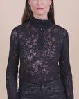 Button-Up High-Neck T-Shirt in Black