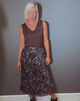 Pleated Printed Skirt in Olive Green