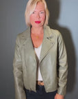 Faux Leather Jacket in Sage Size 8