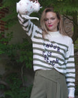 Striped Jumper with a message - PAULINE in Khaki