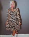 Printed Shirt Collar Dress in Peacock