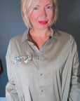 Pocket Shirt with Removeable Brooch in Khaki Size 14