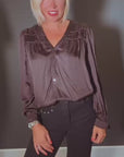 Satin Blouse in Chocolate Brown