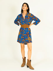 Printed Shirt Dress in Cobalt