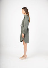 Satin Shirt Dress in Thyme Green