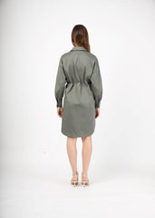 Satin Shirt Dress in Thyme Green